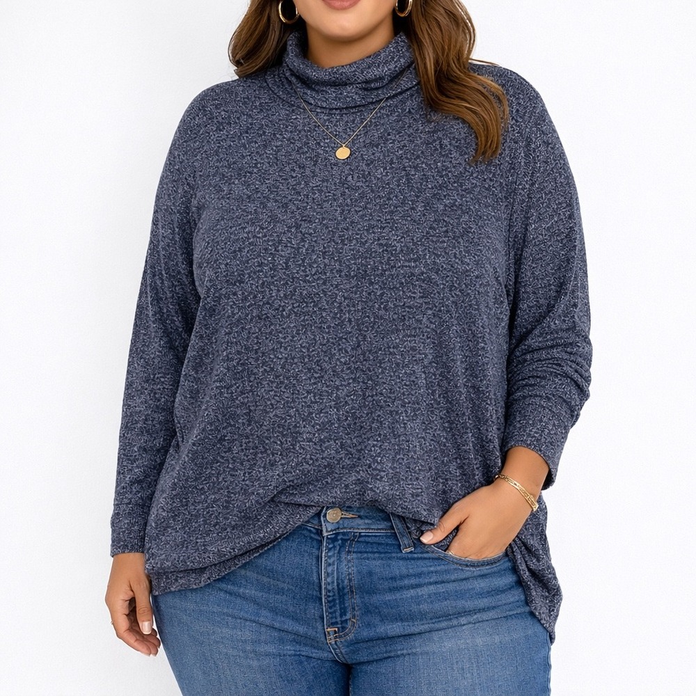 Abercrombie & Fitch Marled Blue Turtleneck Sweater Women Size L Cozy Relaxed